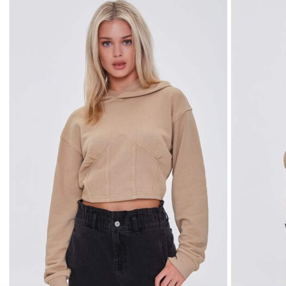 Forever 21 Cropped Fleece Corset Hoodie